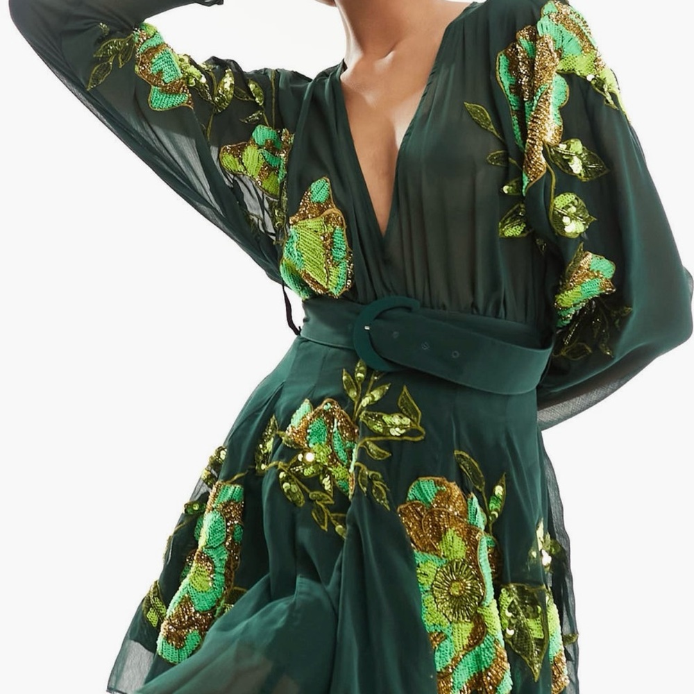 Elegant Green Floral Dress